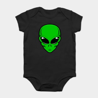 Green alien head with big black eyes Baby Bodysuit